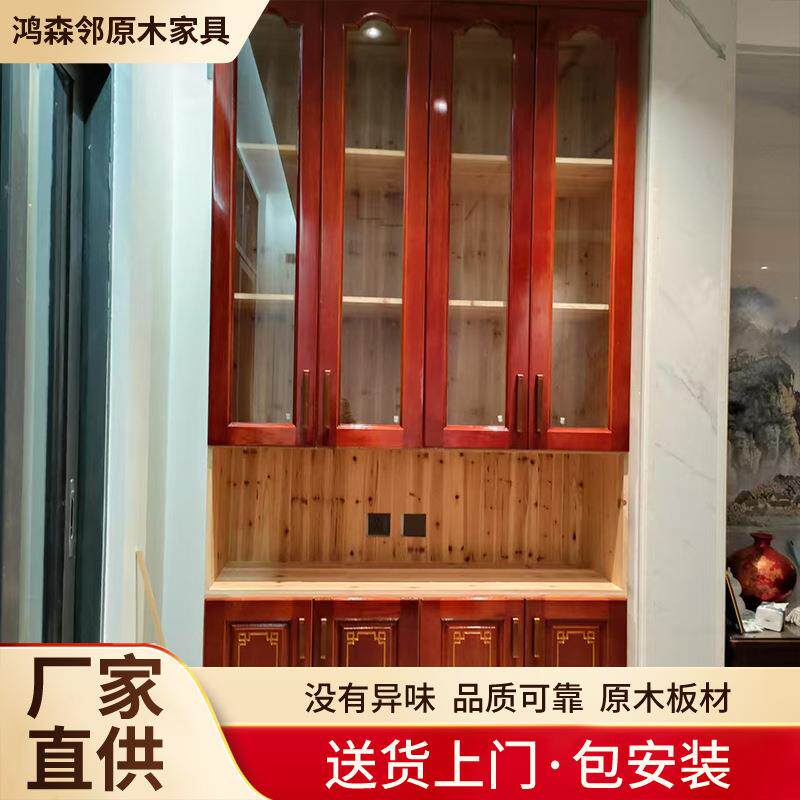 现代中式衣橱实木衣柜橡胶木实木衣柜卧室现简约简组装储物柜