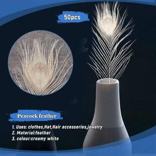 50 PCS/Natural White Peacock Feathers in the Eye, 10 to 12