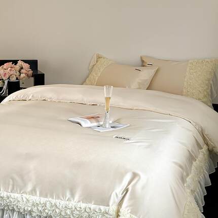 法式公主风双面夏季天丝四件套立体玫瑰被套凉感丝滑透气床上用品