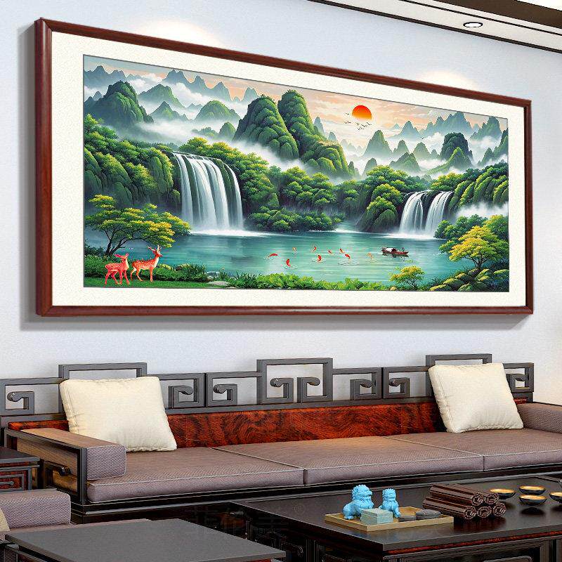 聚宝盆办公室山水挂画字画客厅装饰风景国画沙发背景墙旭日东升画