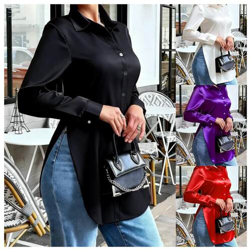 European And American Style Satin Collared Shirt Blouse For