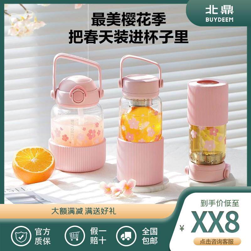 北鼎泡茶随行杯户外可携式杯覆古运动风防爆玻璃暖手旅行水杯礼品