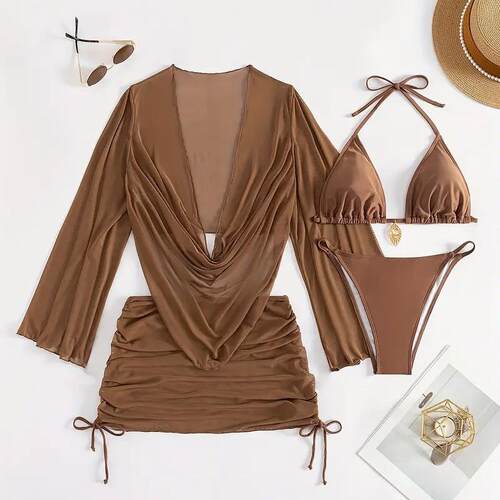 Split swimsuit women's four light gauze cover shirt tied