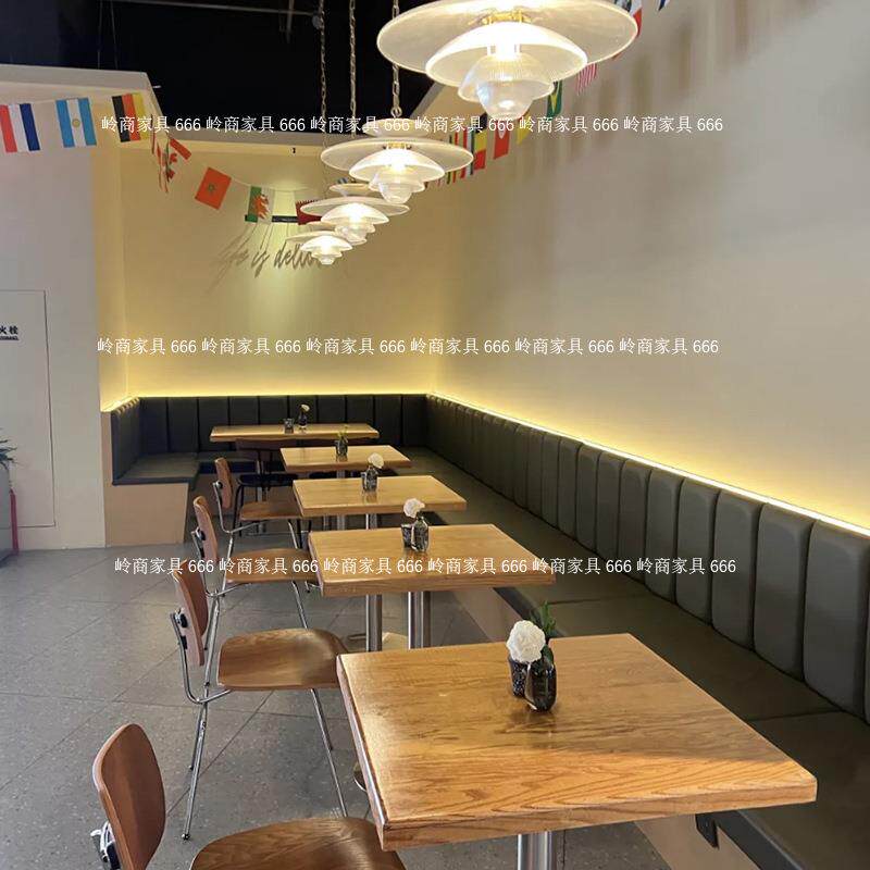 北欧设计中古风咖啡厅实木餐桌椅组合奶茶店轻奢极简休闲靠背餐椅
