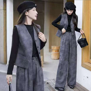 时尚套装女春秋2025新款洋气质减龄气质马甲阔腿裤职业时髦两件套