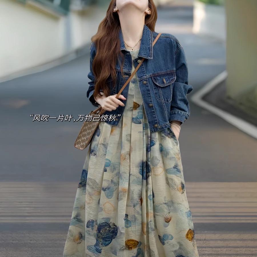 孕妇秋装搭配一整套大尺码胖mm显瘦油画洋装轻熟漂亮减龄两件式套