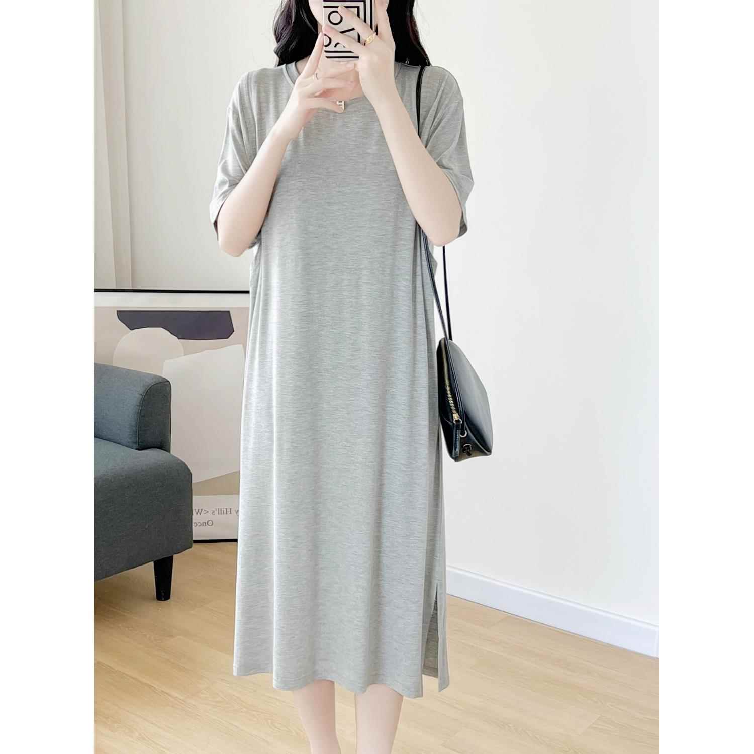 哺乳睡裙睡衣待产裙夏季莫代尔薄款孕妇连衣裙产后带胸垫月子服女
