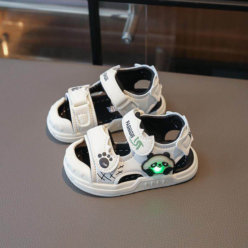 男童舒适软底魔术贴凉鞋宝宝夏季0-1-3岁带灯包头鞋子防滑女童鞋