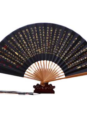 5ZW批发扇子折扇风红色古典手工男士古风雕刻丝绸大绢布扇礼品扇