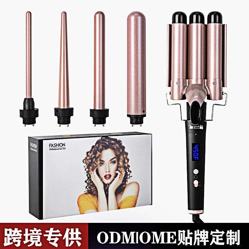 跨境爆款卷发器多功能可拆卸换头液晶显示屏智能五合一换管卷发棒