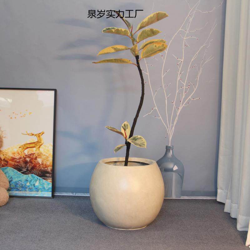 北欧镁泥落地大花盆极简圆球型软装特大花器客厅民宿商场别墅摆件