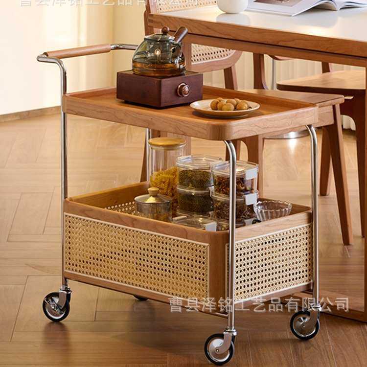 中古风实木小推车复古推餐车边几零食收纳置物架藤编置物架小推车,收纳整理,整理架/置物架/收纳架,淘宝优惠券,粉丝福利购,淘宝优惠卷