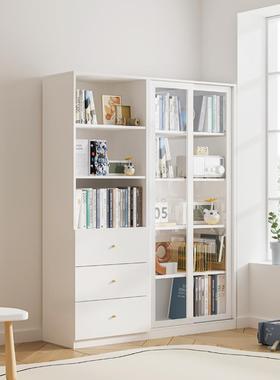 9书C实木推拉门柜带玻美璃门客厅组柜式置物合架防ORC尘立柜书