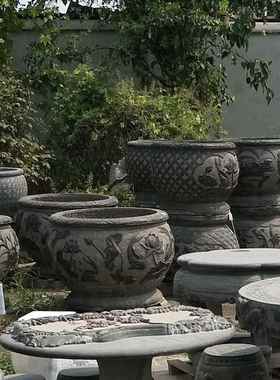 古厂家种现货HP200412直销仿石雕缸青石鱼多形状石雕容器