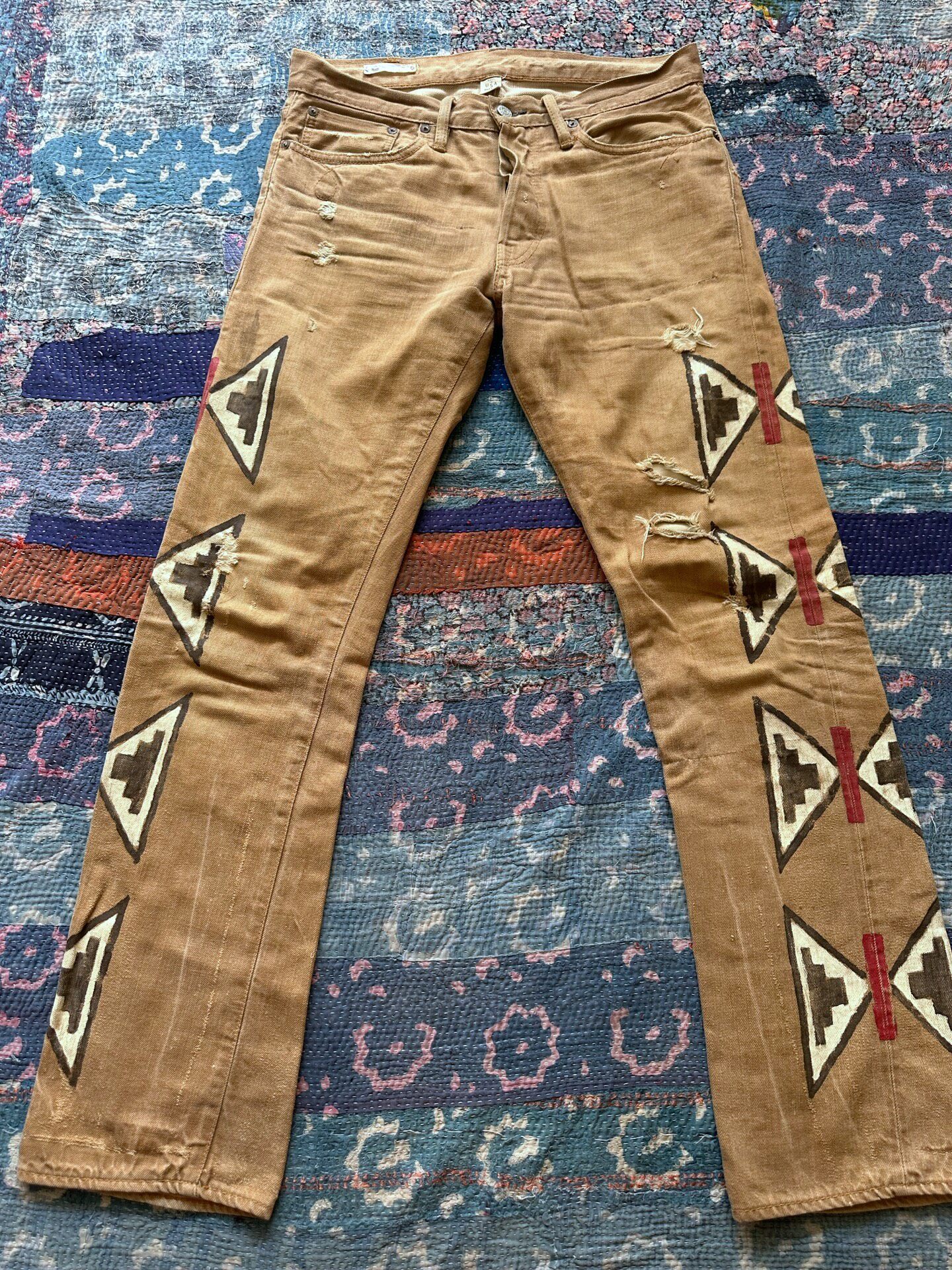 RRL Limited Hand-Painted Brown Distressed Jeans