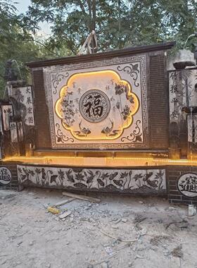 大型石雕流水摆件天然青石晚霞仿古室外养鱼池别墅景观庭院鱼缸