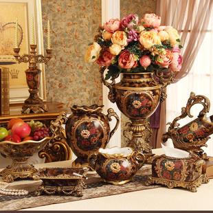 优品欧式 饰品 花瓶套装 树脂复古高档餐桌花插电视柜酒柜客厅家居装