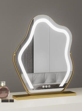 云朵镜子化妆镜台式桌梳面d带灯POO梳妆镜家e用妆台镜子补光美妆l