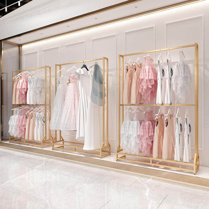 高档金色婚纱架子落地式照相馆工作室秀禾服展示架黑色礼服店挂衣