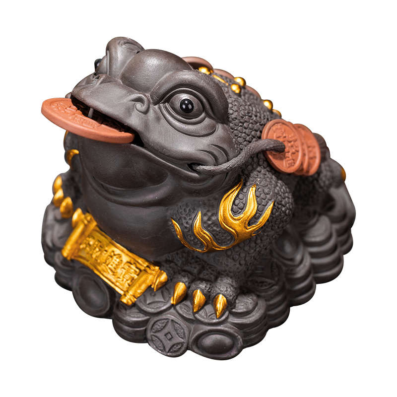 新款大号紫砂蟾蜍茶宠摆件办公家用茶盘茶玩礼品紫砂三足招财金蟾