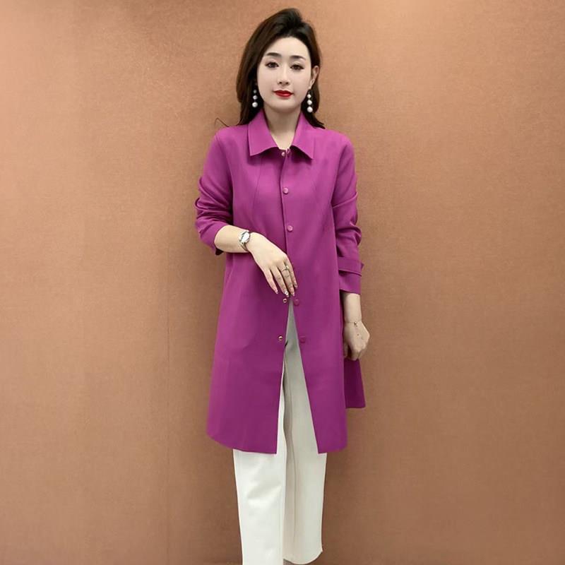 极速中年单排扣纯色风衣女2026新款妈妈春秋气质显瘦中长单层翻领