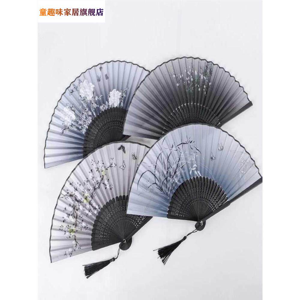 5寸6寸印花绢布绫绢古风折扇。E迷你礼品学生折叠夏天扇子古典小