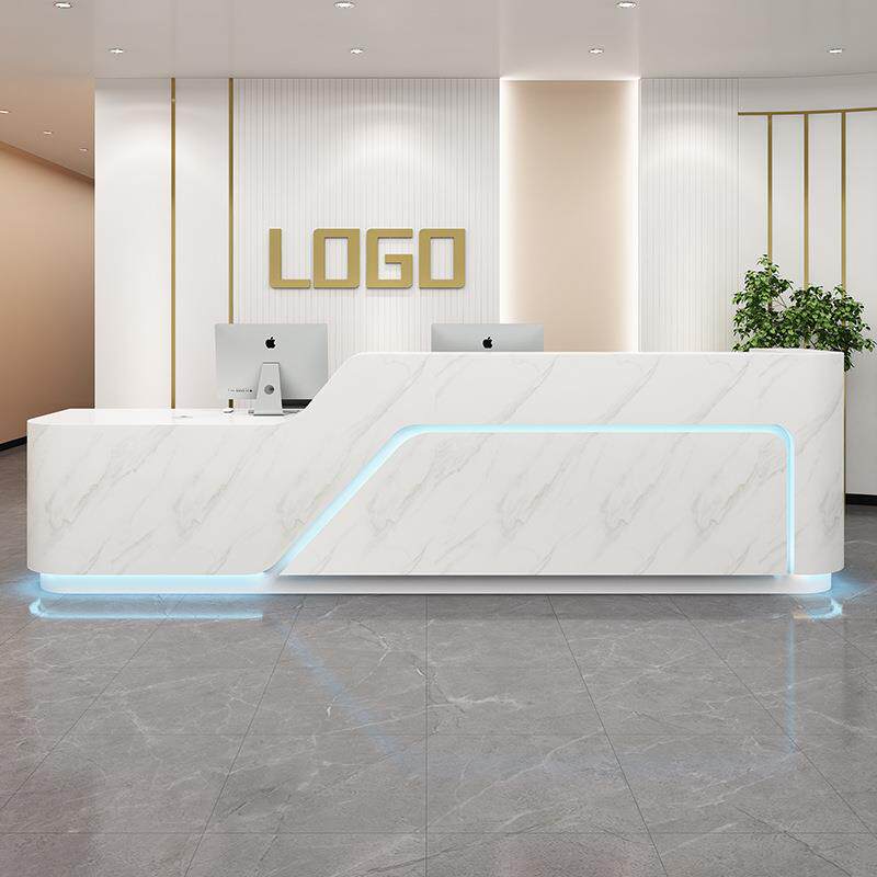 直批公司前台烤漆简约现代办公前台桌弧形接待台服务台收银台吧台