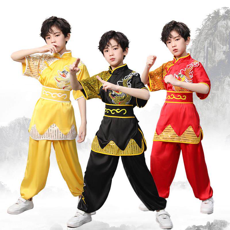 儿童古风武术表演少儿比赛练功专用服装太极舞龙武馆团队演出服装