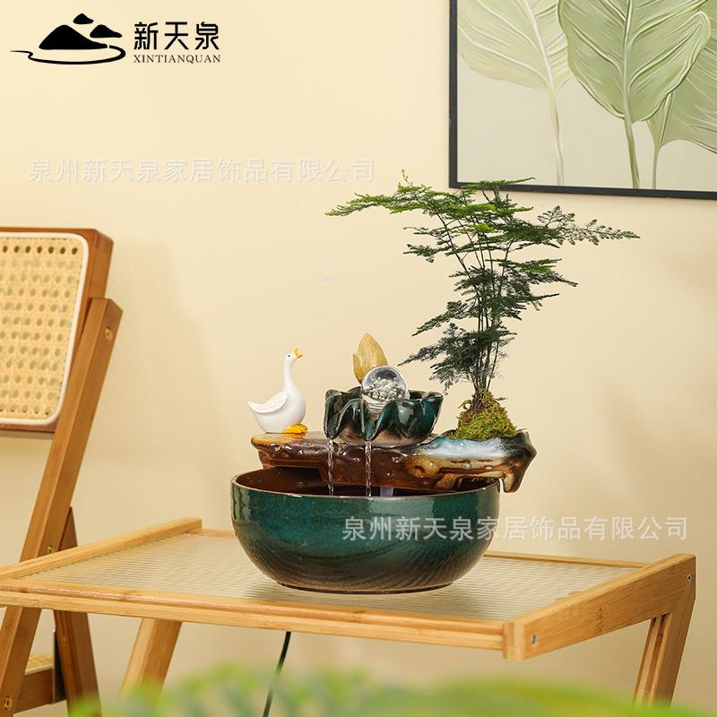 财神招流水摆件循环水陶瓷饰鱼公YOC缸财小型家用中式装办室桌面