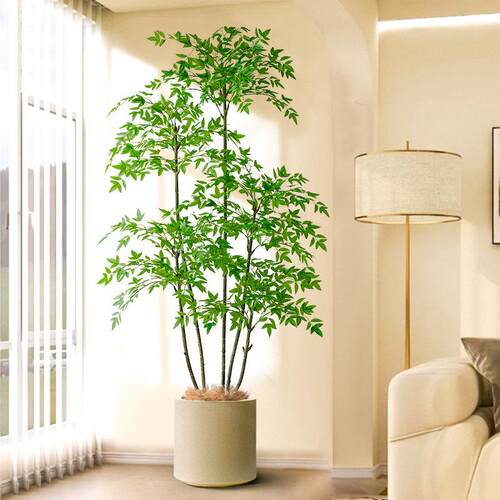 客厅彷真绿色植物植物南天竹室内盆栽高端轻奢沙发旁假树落地装饰