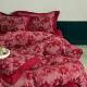 色织提花全棉三层纱四件套婚庆红色柔软纯棉宽边床单被套送礼喜庆