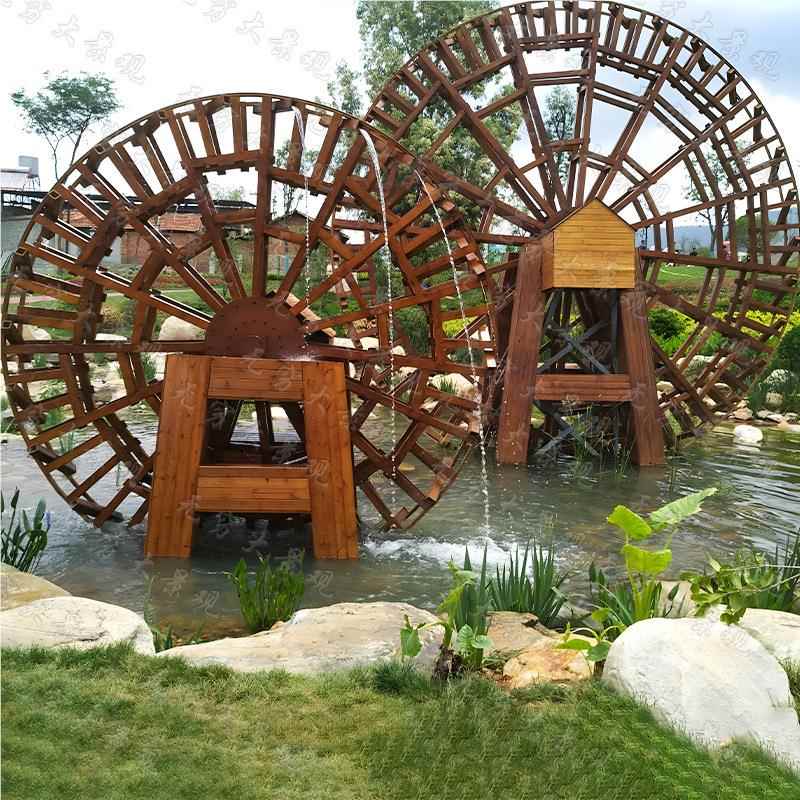 州大型防腐木黄河兰水车公观园湖泊f080-1湿地实木景雕河流度假村