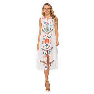slit long printed dress sleeveless Women