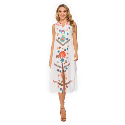 Women's long sleeveless printed slit dress
