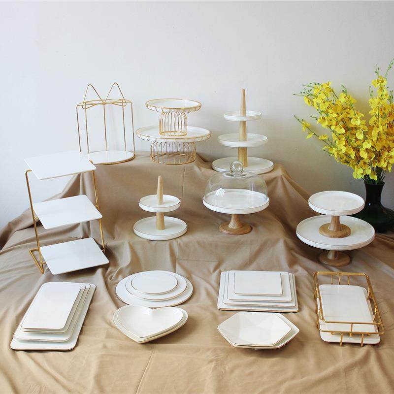 金色婚礼甜品台摆件套装 下午茶点心架蛋糕托盘展示架生日蛋糕架