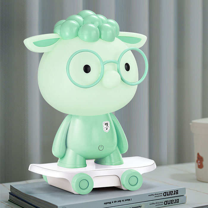 插电LED三档调光小夜灯可爱滑板绵羊台灯儿童卧室床头灯男生女生
