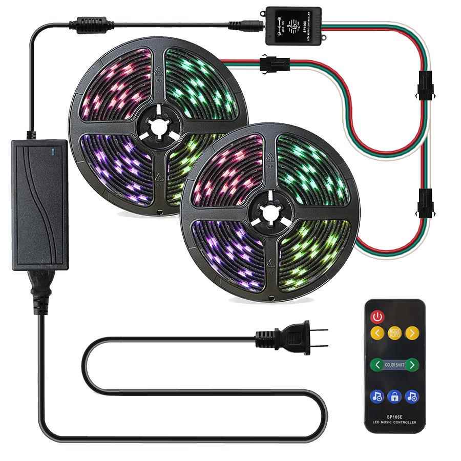 led5050套装灯带声控音乐滴胶防水跑马幻彩灯条5米10米300灯