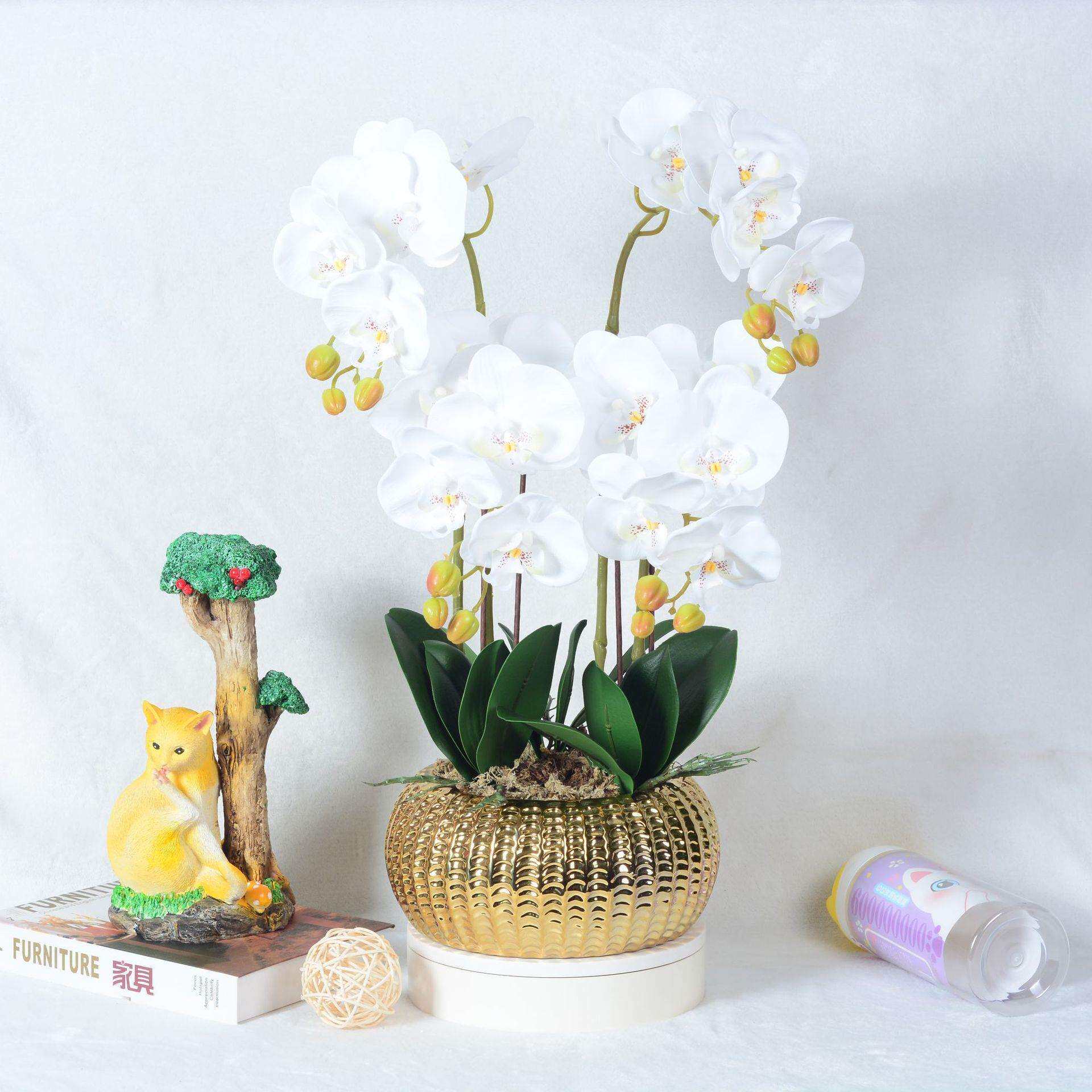 仿真花蝴蝶兰套装陶瓷大盆栽盆景装饰假花绢花摆件厂家直销批