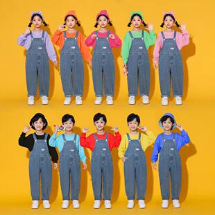 国庆儿童牛仔背带裤 表演出班服男女童小学生运动会入场多巴胺合唱