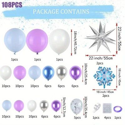 108PCS 雪花环拱套装，圣诞节冬季派对生日周年庆典节日庆典主题