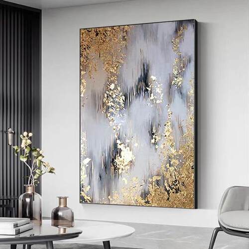 纯手绘抽象金箔肌理油画现代落地画客厅玄关入户挂画大尺寸装饰画