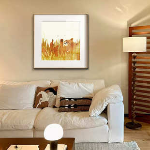 森林之家北欧原木风卧室装 饰画绿色儿童房床头画温馨动物餐厅挂画