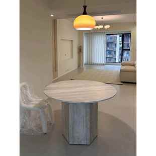 高档2025新斯堪纳维亚 罗马石灰华板餐桌小寓客公厅家居古董风格