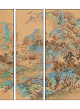 新装饰画走廊》中式体大幅联立多江山《高端过道玄关风景青绿挂画