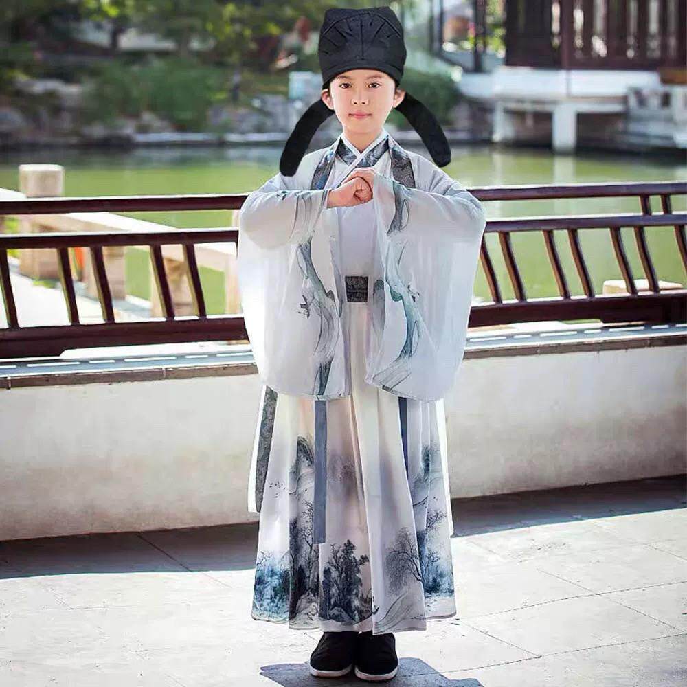 儿童古装汉服唐代公子李白古诗朗诵将进酒服装国学服诗人演出服装