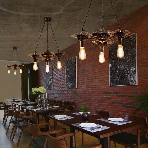 齿轮吊灯个性创意餐厅咖啡厅酒吧吊灯loft乡村复古工业风木头