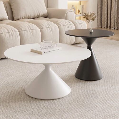 意式客厅家用小户型圆形极简创意设计师纯黑简约现代实木组合茶几