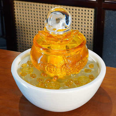招财进宝聚宝盆流水摆件循环水水晶球乔迁开业送礼办公桌客厅桌面