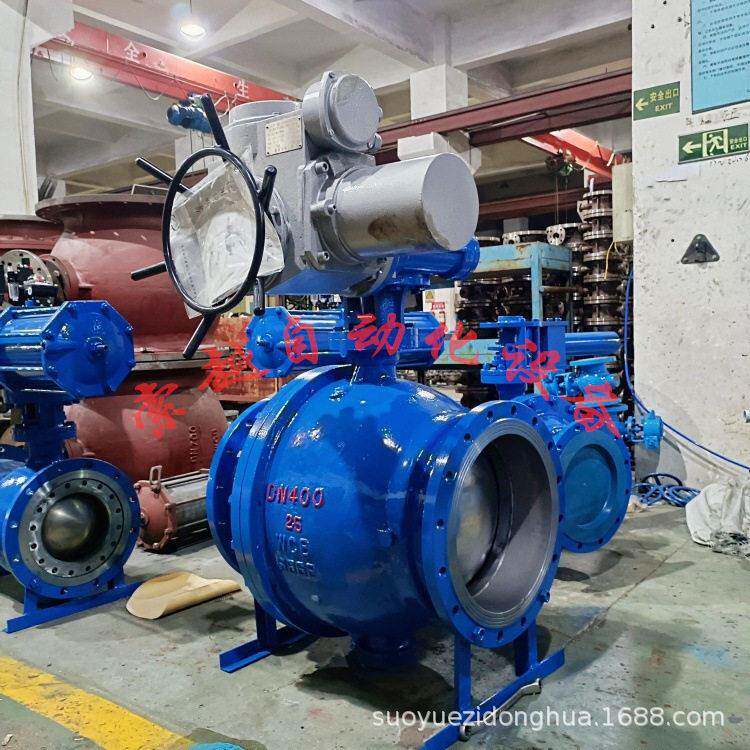 索越DN32电动三通铸钢法兰球阀Q944F-25C软密封常温常压国标