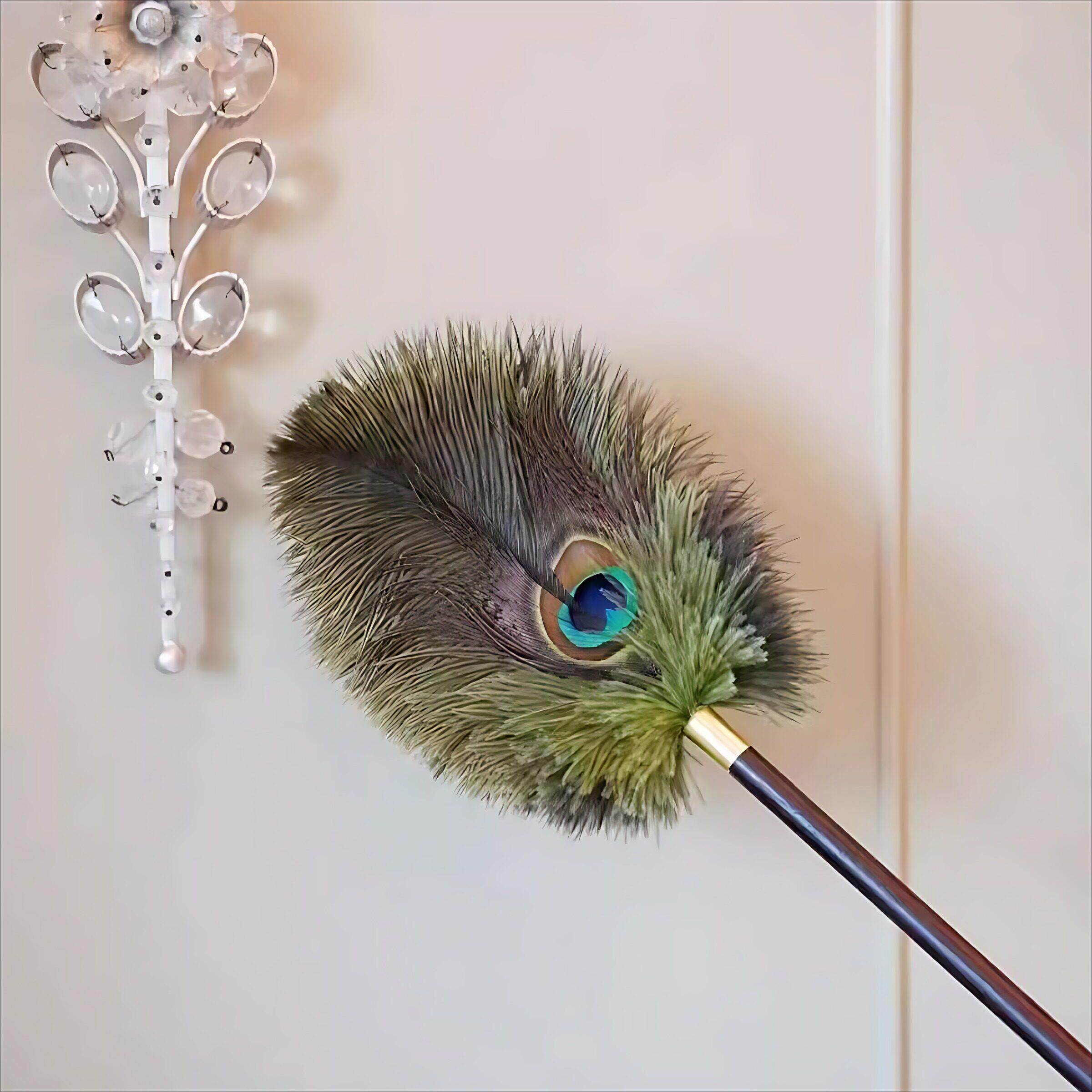 孔雀鸵鸟撢子高档鸡毛撢子复古防静电家用加密清洁扫灰神器除尘